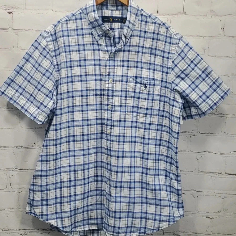 Ralph Lauren Plaid Short Sleeve Shirt Mens Size L - Picture 1 of 11